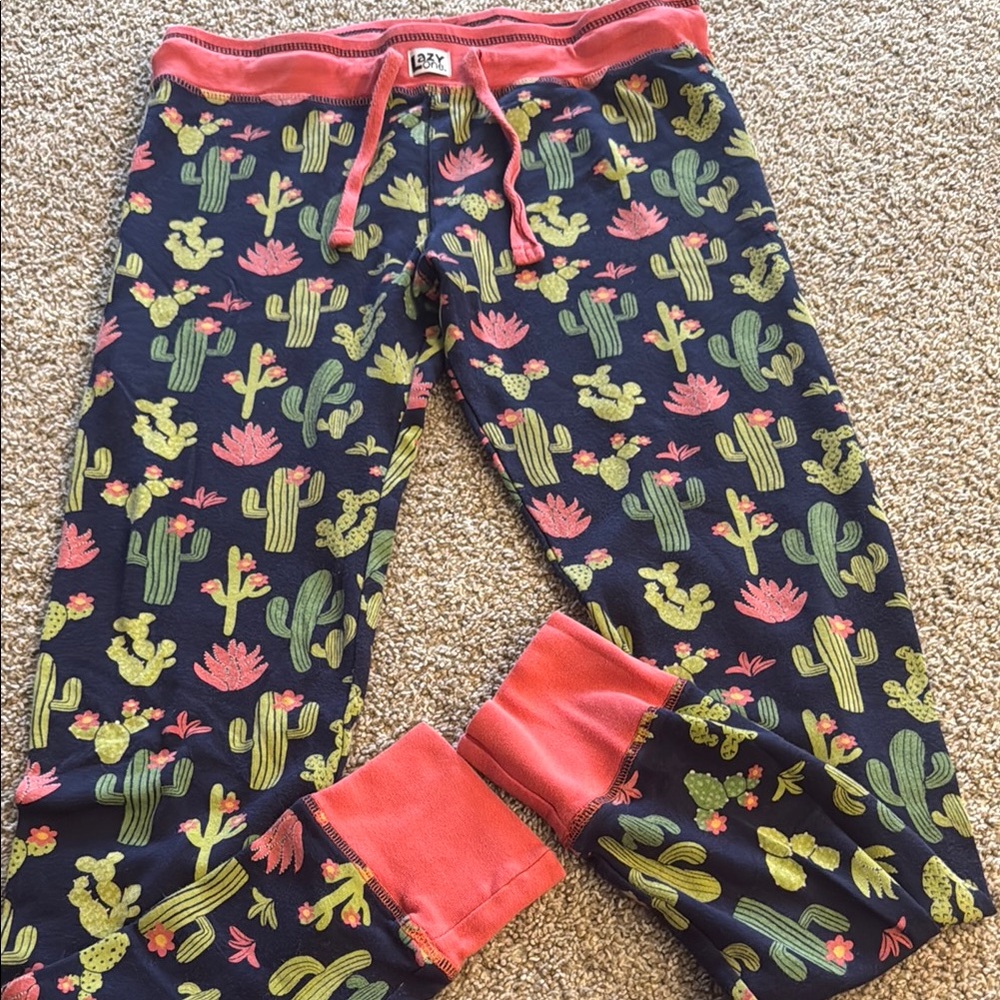 Lazy one Stuck in bed  Cactus Print Cozy  cotton leggings size M sold out